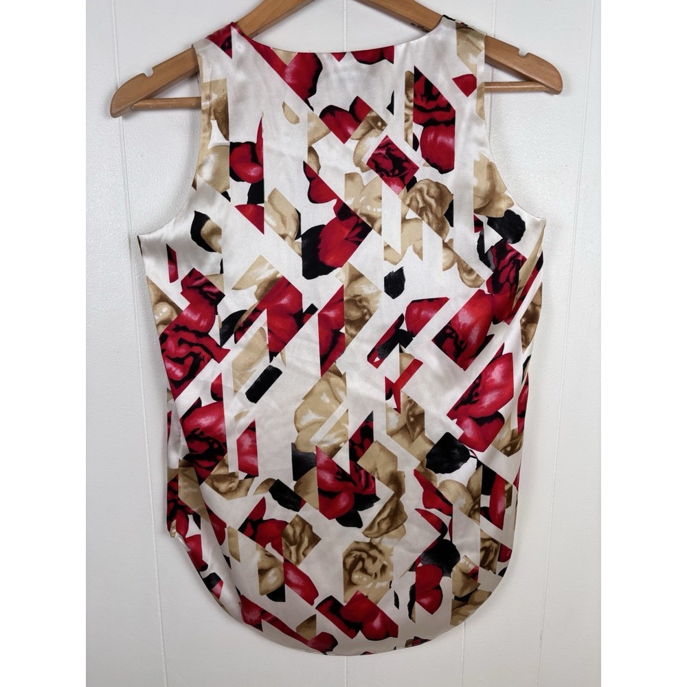 White House Black Market Silk Stretch‎ Top Red White Womens XS Floral Tank - Picture 7 of 9